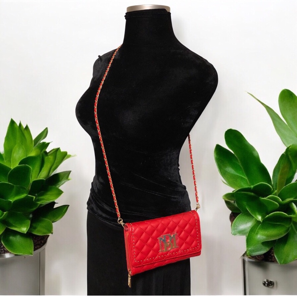 Badgley Mischka Red Quilted Vegan Leather Crossbody